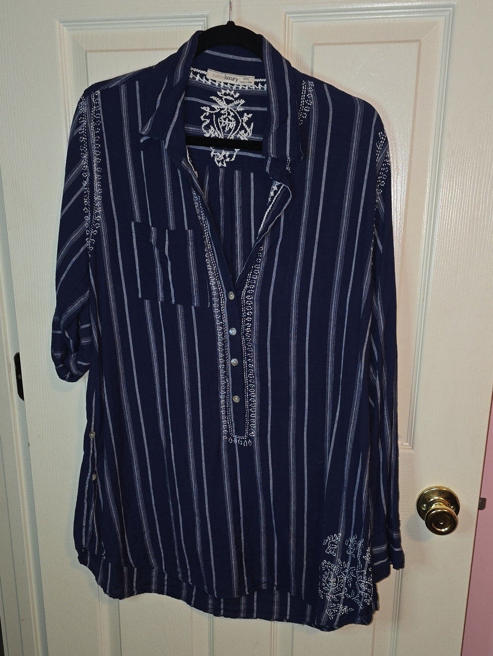 Subtle Luxury Navy and White Striped Button-Down Shirt
